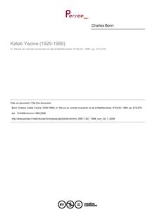 Kateb Yacine (1929-1989) - article ; n°1 ; vol.52, pg 273-279