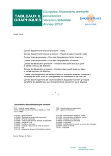 Banque de France : Comptes financiers et comptes de patrimoine financiers 2012 (29/07/2013)