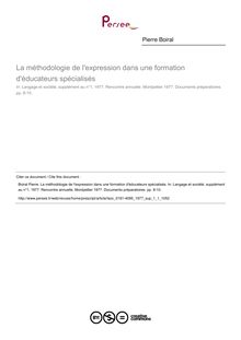 La méthodologie de l expression dans une formation d éducateurs spécialisés - article ; n°1 ; vol.1, pg 8-10