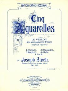 Partition couverture couleur, 5 Aquarelles, Bloch, József