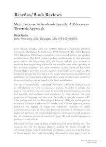 Metadiscourse in Academic Speech: A Relevance-Theoretic ApproachMarta Aguilar. Berlin: Peter Lang, 2008. 288 pages. ISBN: 978-3-03911-509-9.