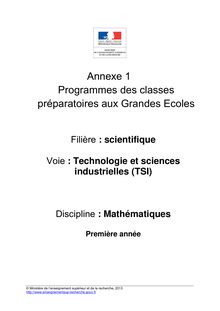 Programme des Classes Préparatoires aux Grandes Ecoles filière TSI 2013-2014