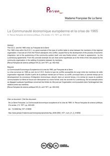 La Communauté économique européenne et la crise de 1965 - article ; n°2 ; vol.21, pg 402-420
