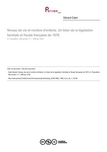 Niveau de vie et nombre d enfants. Un bilan de la législation familiale et fiscale française de 1978 - article ; n°1 ; vol.35, pg 9-55