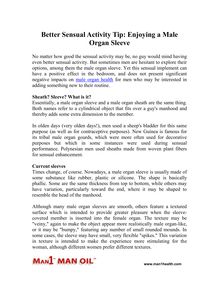 Better Sensual Activity Tip - Enjoying a Male Organ Sleeve