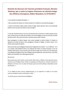 Extraits du discours de Nicolas Sarkozy a la remise de la Légion d honneur au ministre belge des Affaires étrangères, Didier Reynders, le 27/03/2013