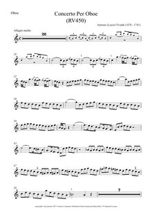 Partition hautbois solo, hautbois Concerto en C major, RV 450, C