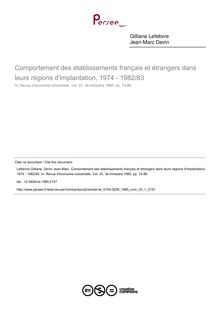 Comportement des établissements français et étrangers dans leurs régions d implantation, 1974 - 1982/83 - article ; n°1 ; vol.33, pg 74-86