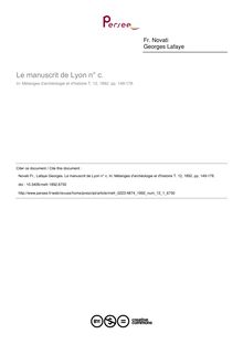 Le manuscrit de Lyon n° c.  - article ; n°1 ; vol.12, pg 149-178