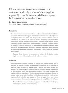 Elementos metacomunicativos en el artículo de divulgación médica (inglés-español) e implicaciones didácticas para la formación de traductores