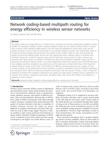 Network coding-based multipath routing for energy efficiency in wireless sensor networks