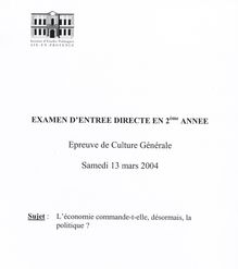 Culture générale 2004 IEP Aix - Sciences Po Aix