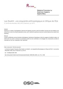 Les Swahili : une singularité anthropologique en Afrique de l Est - article ; n°2 ; vol.72, pg 55-70