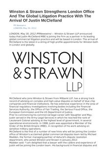 Winston & Strawn Strengthens London Office And The Global Litigation Practice With The Arrival Of Justin McClelland