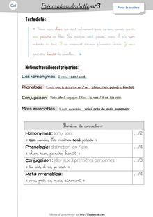 Orthographe / Grammaire / Vocabulaire CE1 – Préparations de dictées et leçons - Préparations de dictées n°3