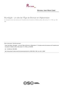 Mundigak : un site de l Âge de Bronze en Afghanistan - article ; n°3 ; vol.96, pg 382-388