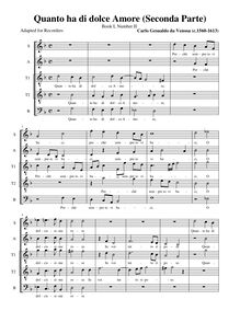 Partition , Quanto ha di dolce Amore, Seconda parteComplete Score (SATTB enregistrements), madrigaux, Book 1
