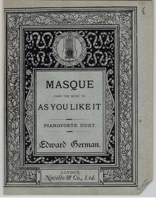 Partition Colour cover, As you like it, Masque from the music to As you like it