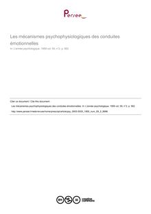 Les mécanismes psychophysiologiques des conduites émotionnelles - compte-rendu ; n°2 ; vol.59, pg 562-562