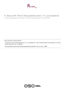 H. Solus et R. Perrot, Droit judiciaire privé, t. II, La compétence - note biblio ; n°4 ; vol.26, pg 966-969