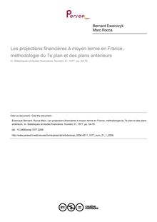 Les projections financières à moyen terme en France, méthodologie du 7e plan et des plans antérieurs - article ; n°1 ; vol.31, pg 54-78