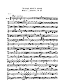 Partition cor 1, 2 (en C, F), Piano Concerto No.25, C major, Mozart, Wolfgang Amadeus