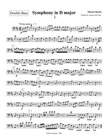 Partition Double Basses, Symphony No.32, MH 420, D major, Haydn, Michael