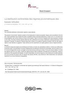 La distribution continentale des régimes pluviométriques des basses latitudes - article ; n°437 ; vol.80, pg 1-32