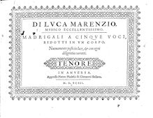 Partition ténor , partie, madrigaux pour 5 voix, Marenzio, Luca