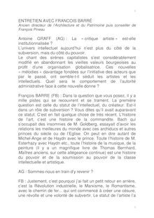 ENTRETIEN AVEC FRANCOIS BARRÉ Antoine GRAFF (AG) : La « critique ...