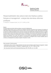 Responsabilisation des acteurs dans les hôpitaux publics français et management : analyse des dernières réformes juridiques - article ; n°2 ; vol.18, pg 43-68