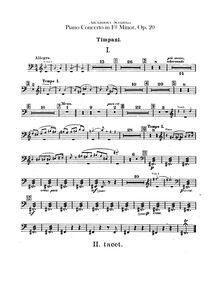 Partition timbales, Piano Concerto, F-sharp minor, Scriabin, Aleksandr