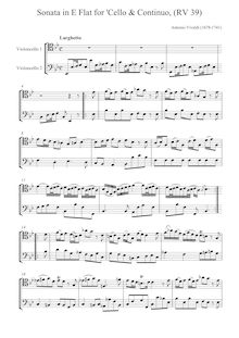 Partition complète, violoncelle Sonata en E-flat major, E-flat major par Antonio Vivaldi