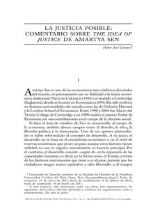 La justicia posible:comentario sobre the idea of justice de amartya sen