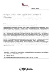 Quelques aperçus sur les rapports entre Lacordaire et l Allemagne - article ; n°1 ; vol.101, pg 431-450