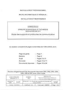 Etude des supports et protocoles de communication 2006 Bac Pro - Micro informatique et réseaux : installation et maintenance