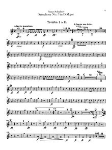 Partition trompette 1, 2 (D), Symphony No.3, D Major, Schubert, Franz