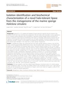 Isolation identification and biochemical characterization of a novel halo-tolerant lipase from the metagenome of the marine sponge Haliclona simulans