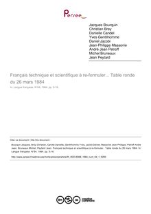 Français technique et scientifique à re-formuler... Table ronde du 26 mars 1984  ; n°1 ; vol.64, pg 5-16