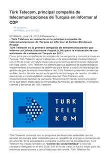 Türk Telecom, principal compañía de telecomunicaciones de Turquía en informar al CDP