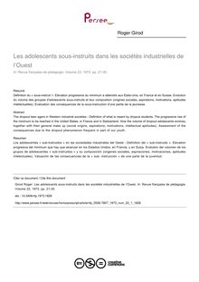 Les adolescents sous-instruits dans les sociétés industrielles de l’Ouest - article ; n°1 ; vol.22, pg 21-35