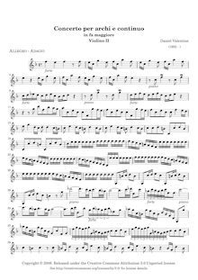 Partition violon 2 , partie, Concerto per archi e continuo, Valentine, Daniel