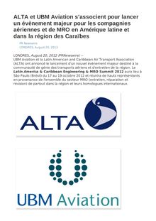 ALTA et UBM Aviation s associent pour lancer un évènement majeur pour les compagnies aériennes et de MRO en Amérique latine et dans la région des Caraïbes