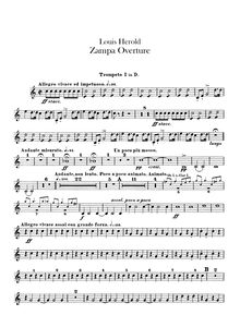 Partition trompette 1, 2 (D), Zampa, ou La fiancée de marbre, Opéra comique en trois actes