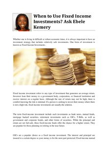 When to Use Fixed Income Investments? Ask Ebele Kemery