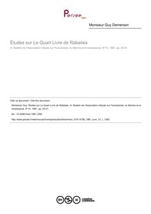 Études sur Le Quart Livre de Rabelais - article ; n°1 ; vol.14, pg 20-31