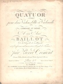 Partition viole de gambe, corde quatuor No.1, G major, Crémont, Pierre