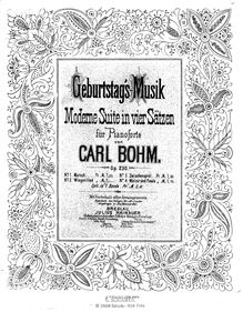 Partition complète, Geburtstagsmusik, Moderne Suite für Piano 4-Hands par Carl Bohm