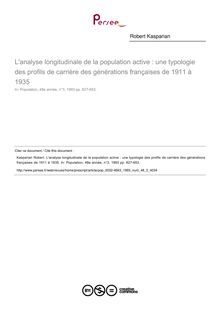 L analyse longitudinale de la population active : une typologie des profils de carrière des générations françaises de 1911 à 1935 - article ; n°3 ; vol.48, pg 627-653