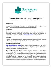 The Southbourne Tax Group: Employment